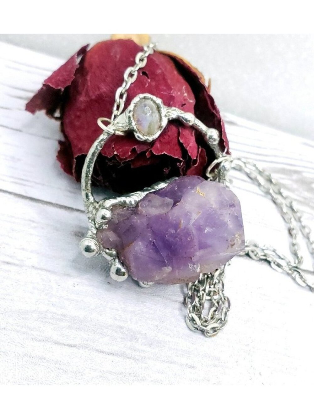 Amethyst and moonstone crystal Necklace